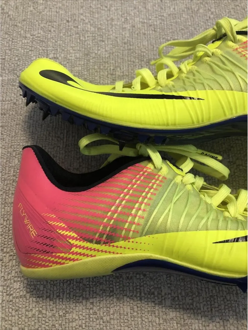 NIKE Zoom‎ Celar 5 Running OC Spikes Mens Sz 10 882023-999 Yellow Pink